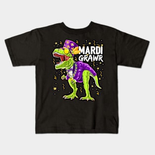 Mardi Grawr T Rex Dinosaur Mardi Gras Bead Costume Kids Kids T-Shirt